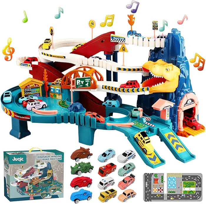Toy Car Ramp Track Dinosaur Climbing Hills Railcar Colorful Vehicles Construction Play Set with 1... | Amazon (US)