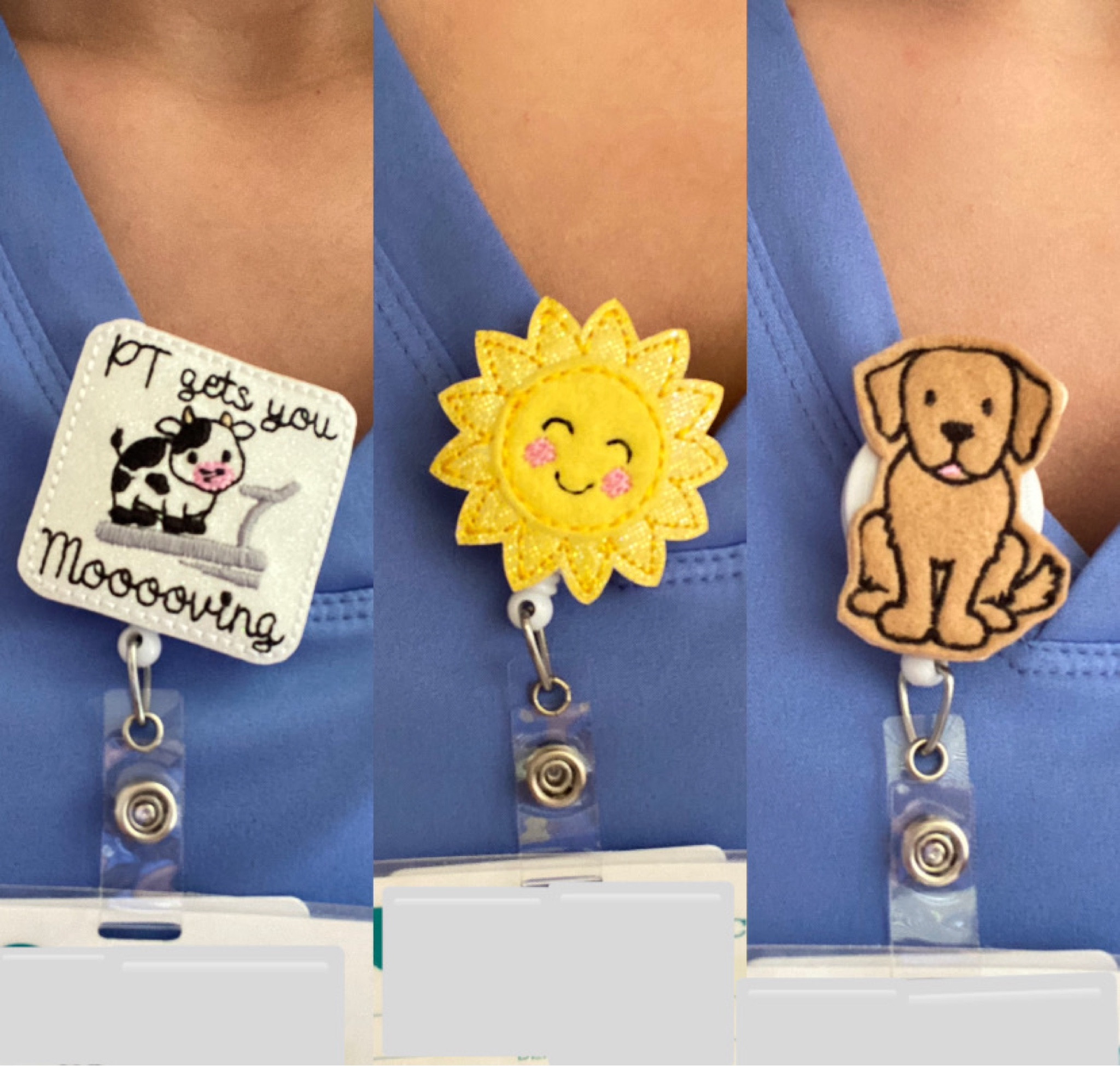 Badge reels from Sugar & Ivy on Etsy🐮☀️🐶
These make me so happy to wear and are the best quality!! 

#LTKSeasonal #LTKGiftGuide #LTKworkwear