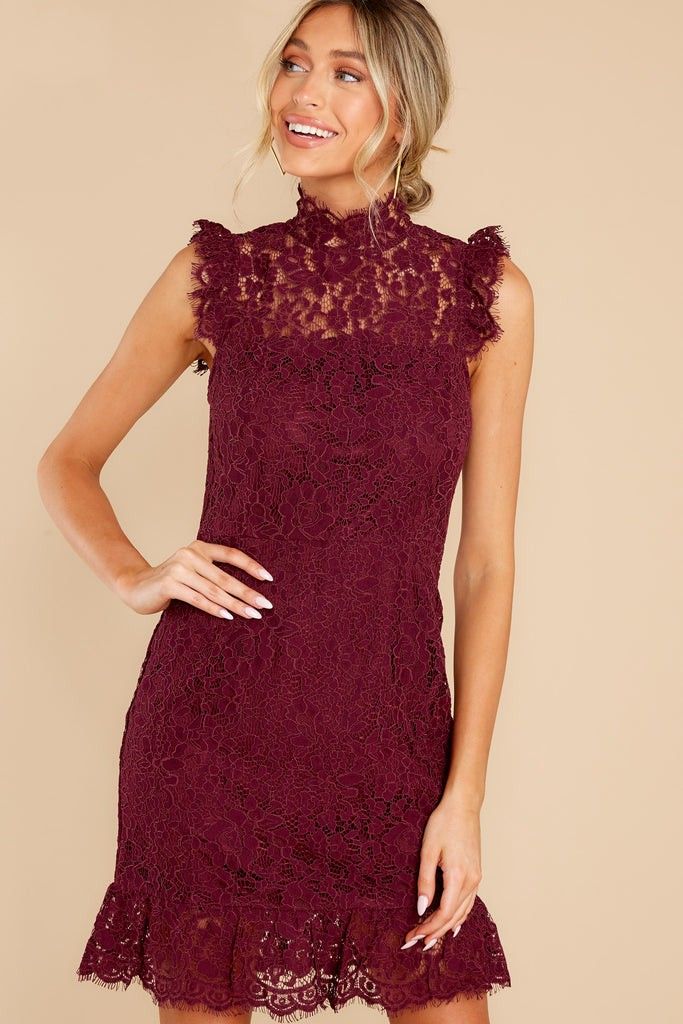 Learn To Love Wine Lace Dress - Fall Wedding Guest Dress | Red Dress 