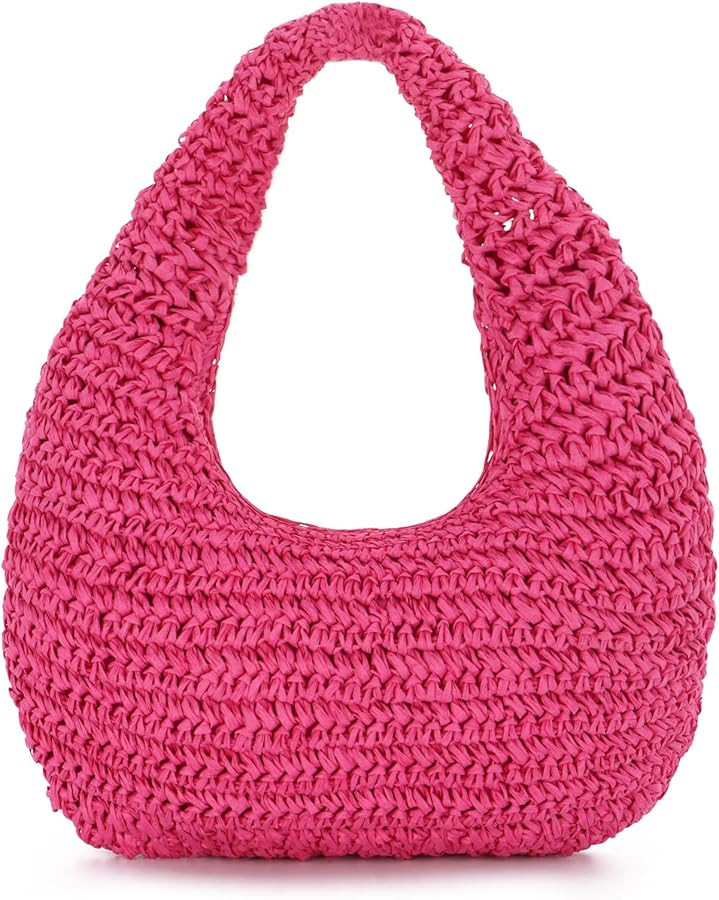 GOKTOW Women Hand Carry Only Straw Bag, Crescent Summer Beach Purse, Soft Faux Straw Tote 2025 | Amazon (US)