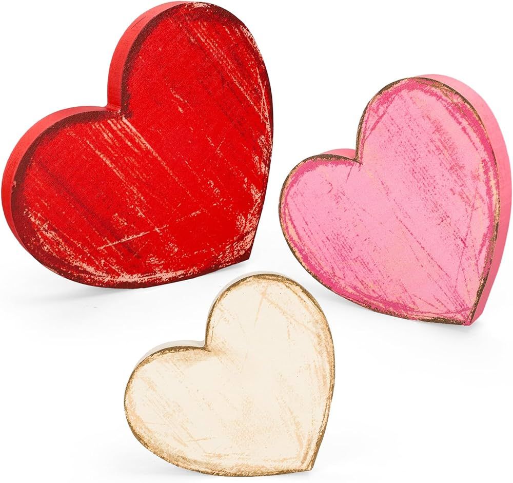 JarThenaAMCS 3Pcs Valentine’s Day Wooden Table Sign Rustic Love Heart Shape Tabletop Centerpiec... | Amazon (US)