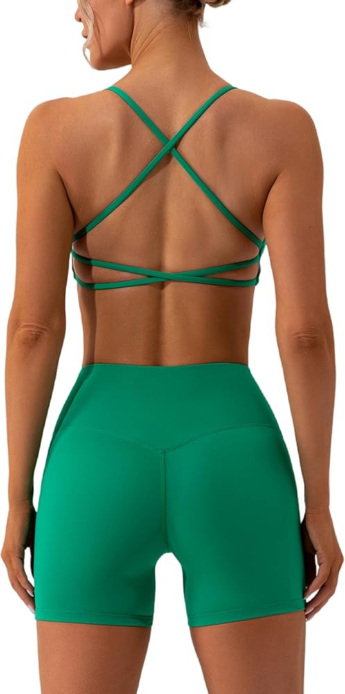 ABOCIW Workout Sets for Women 2 Piece Twist Front Halter Sports Bras High Waist Biker Shorts Exer... | Amazon (US)