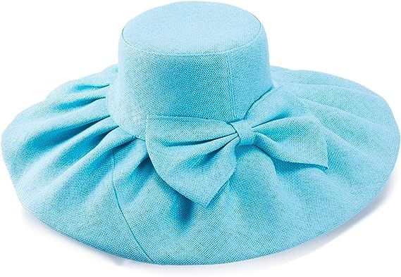 Linen Summer Womens Kentucky Derby Wide Brim Sun Hat Wedding Church Sea Beach A047 | Amazon (US)