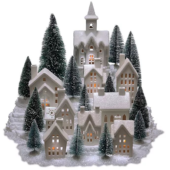 31-Piece Pre-Lit Porcelain Village in White | Bed Bath & Beyond