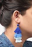 VLiving Boho Tribal Threader Jewelry 4 Tier Tassels Blue Earrings | Amazon (US)