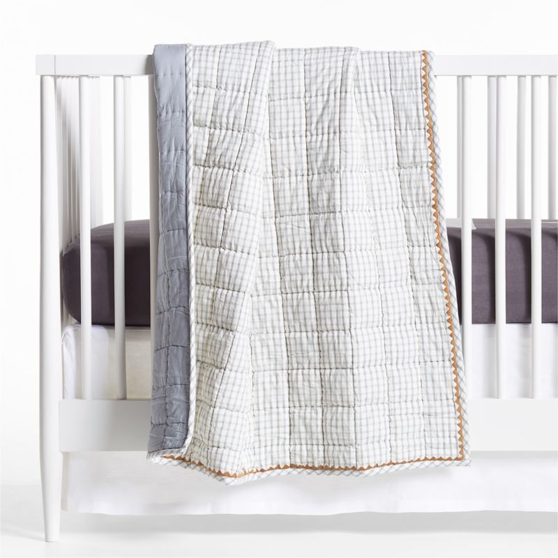 Blue Windowpane Plaid Organic Cotton Baby Crib Quilt | Crate & Kids | Crate & Barrel