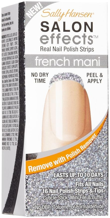Sally Hansen Salon Effects French Mani Real Nail Polish Strips, Silver Lining, 16 Count | Amazon (US)
