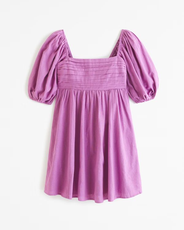 Emerson Linen-Blend Puff Sleeve Mini Dress | Abercrombie & Fitch (US)