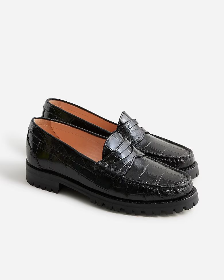 Winona lug-sole penny loafers in croc-embossed leather | J.Crew US
