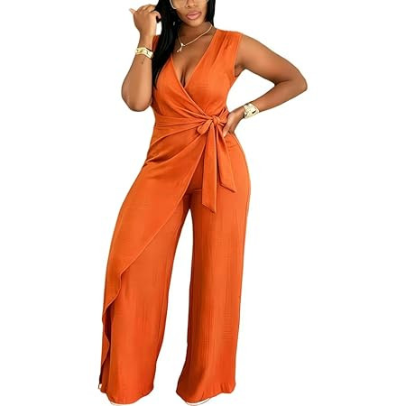 LightlyKiss Women's Casual Sleeveless Wide Leg Jumpsuit Fashion Pleated Long Pants Rompers | Amazon (US)