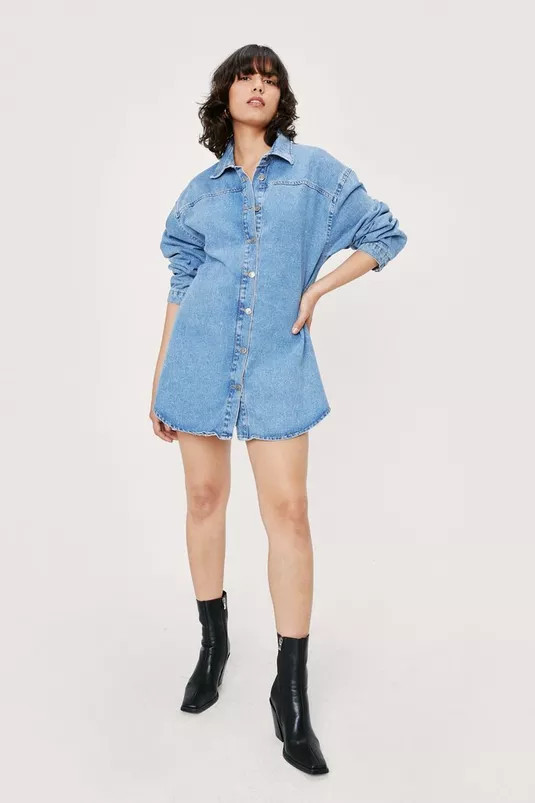 Oversized Long Sleeve Denim Shirt Dress | Nasty Gal (US)