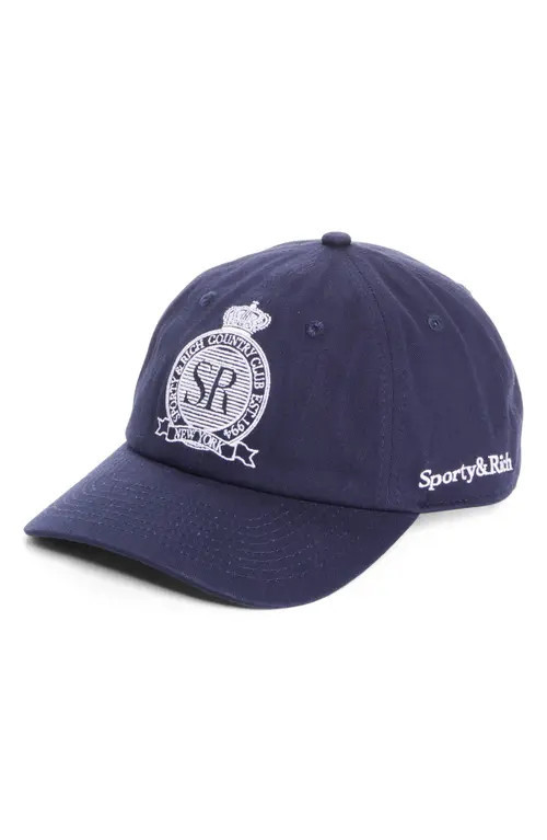 Sporty & Rich Royal Club Embroidered Baseball Cap in Dark Navy at Nordstrom | Nordstrom