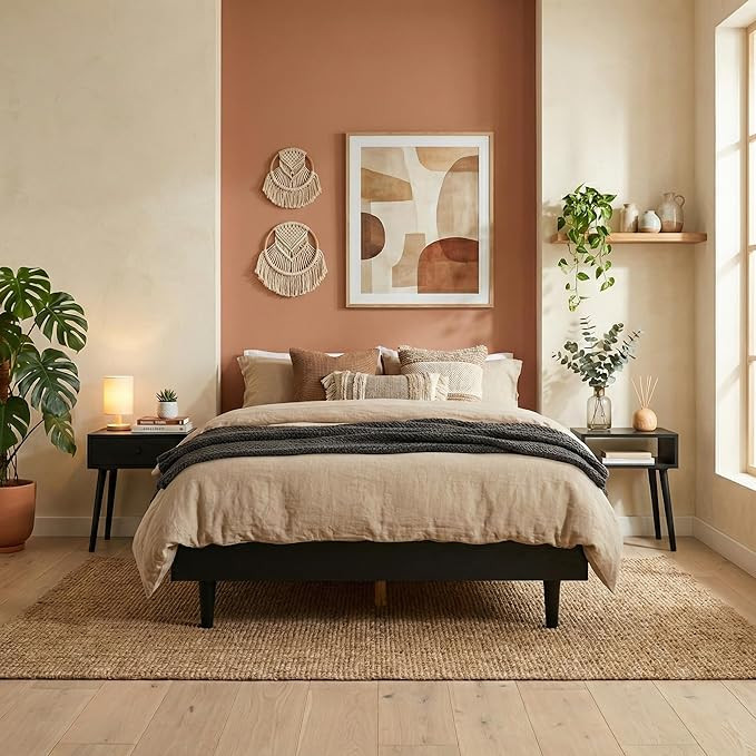 NTC Fly Wooden Bed Frame Without Headboard, Solid Oak and Rubber Wood Foundation with Silent Slat... | Amazon (US)