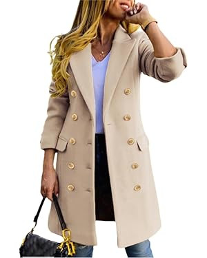 IDEALSANXUN Womens Fall Winter Wool Coats Double Breasted Midi Peacoat Trench Coats | Amazon (US)