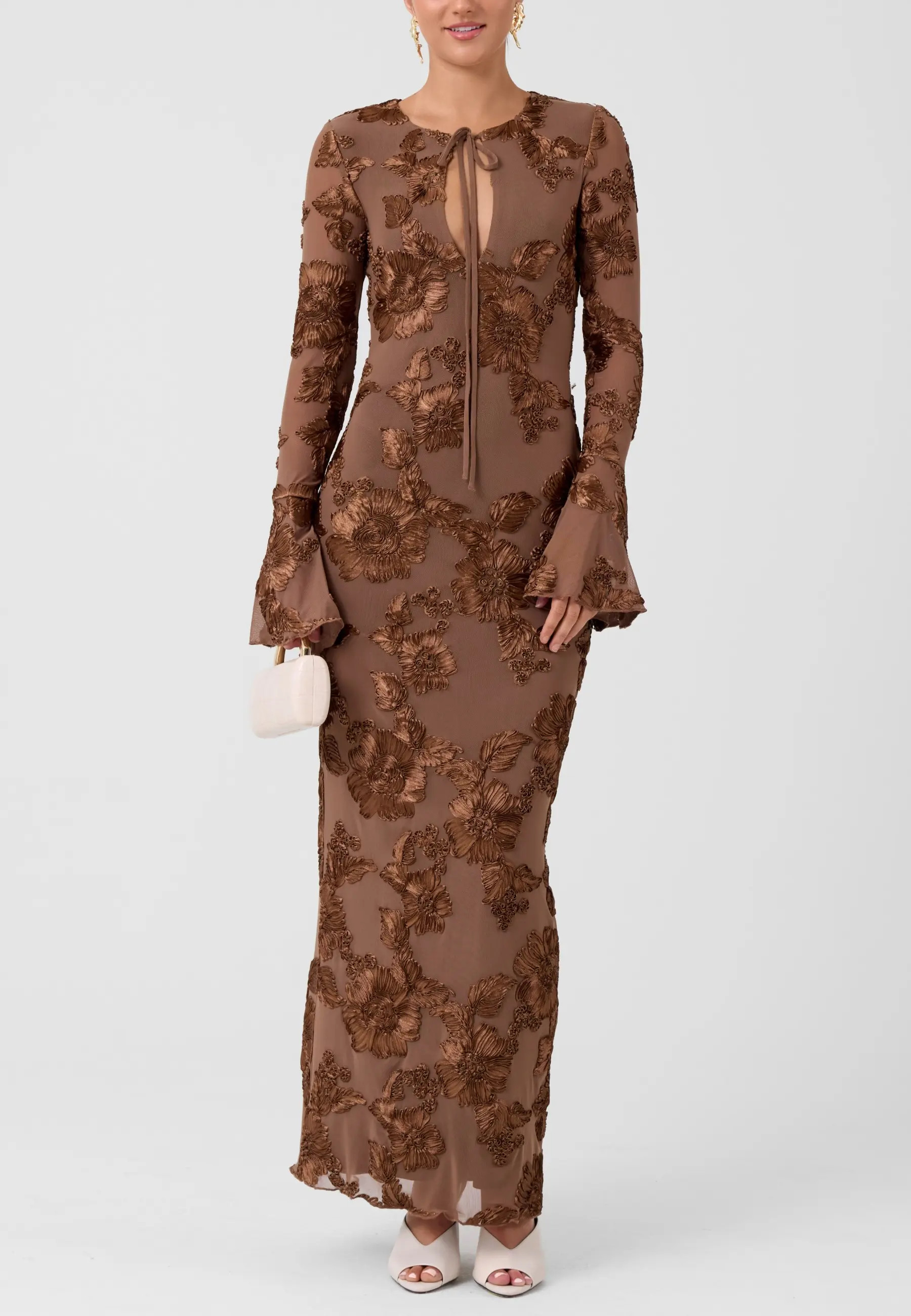 RACHEL Rachel Roy Juliet Long Sleeve Soutache Maxi Dress in Umber at Nordstrom, Size X-Large | Nordstrom