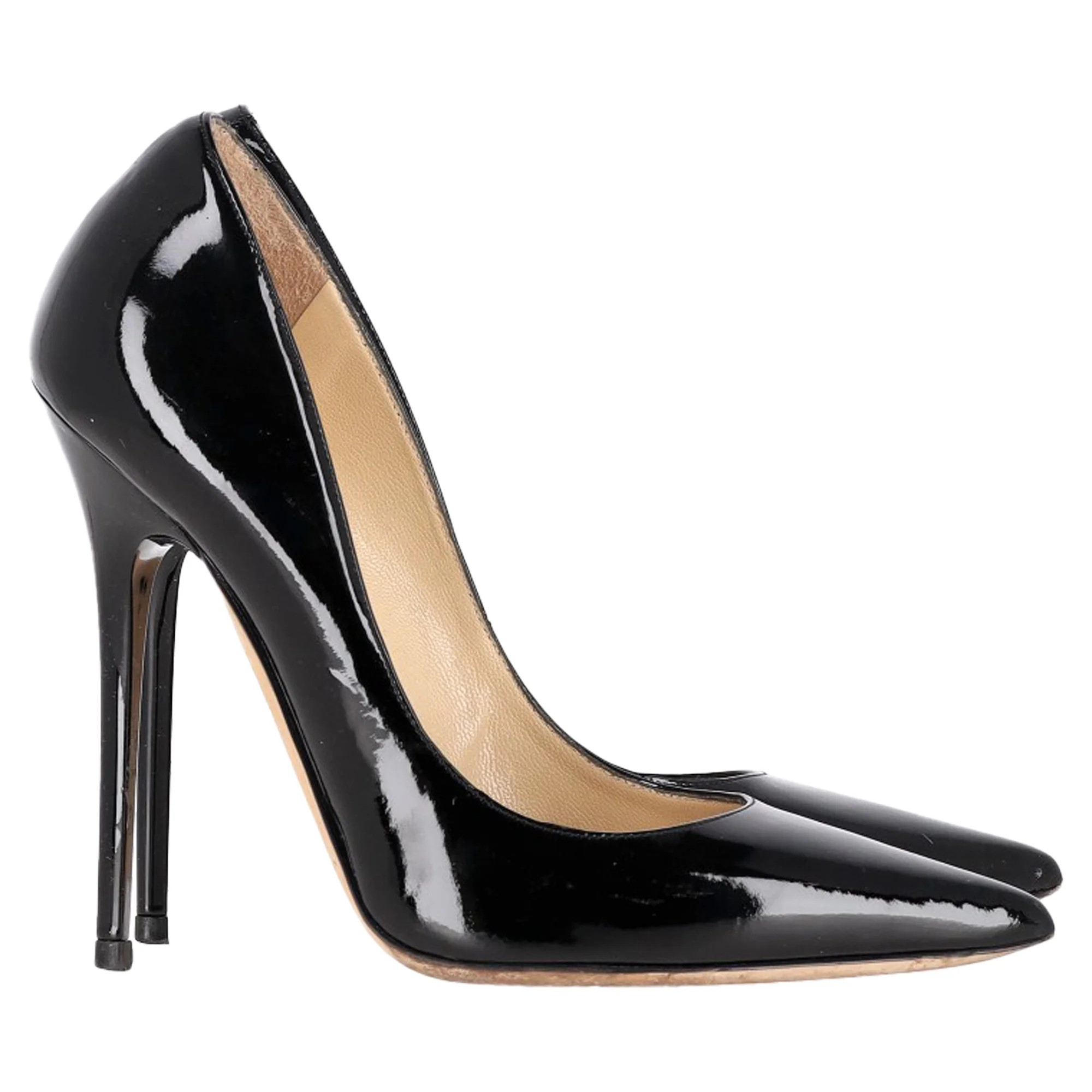 Jimmy Choo Anouk Pointed Pumps in Black Patent Calfskin Leather | Shop Simon