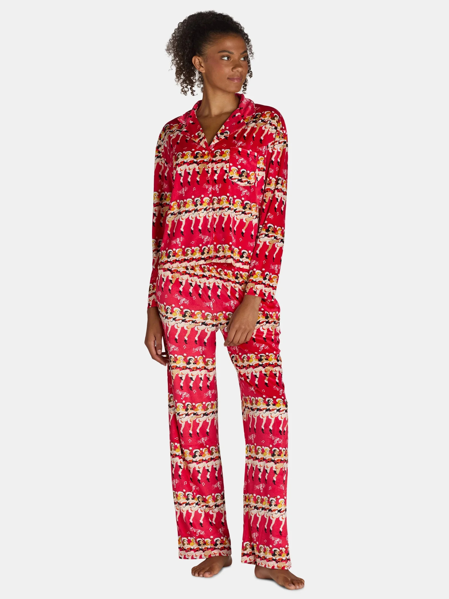 Holiday Time Women’s and Women’s Plus Velour Notch Collar Pajama Top and Pants Set, 2-Piece, ... | Walmart (US)