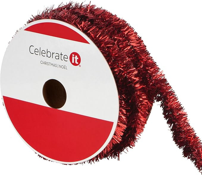 5/8" x 30ft. Red Tinsel Wired Ribbon by Celebrate It® Christmas - Holiday Party and Baking Suppl... | Amazon (US)