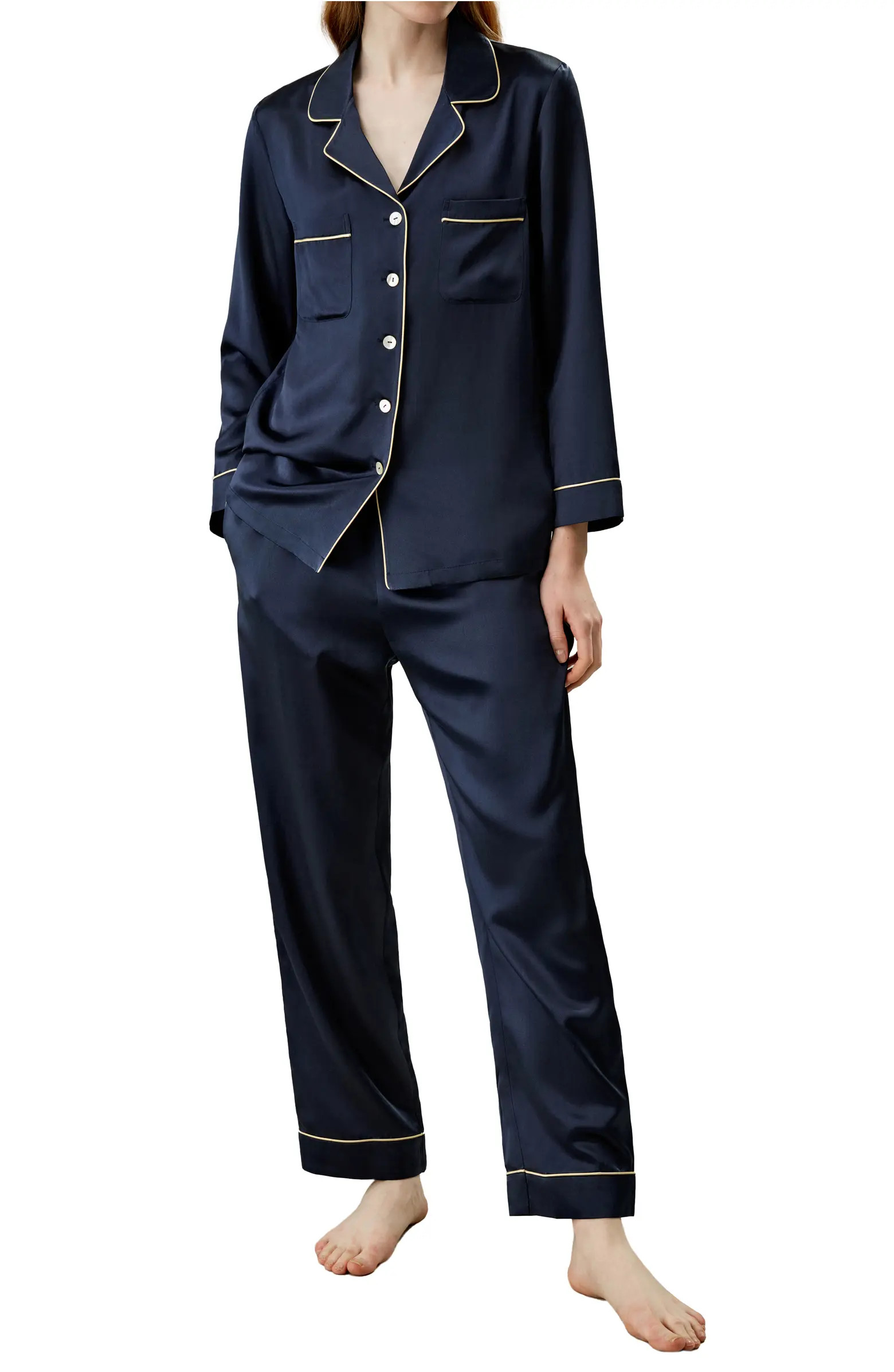 Gold Piping Silk Pajamas Set | Nordstrom