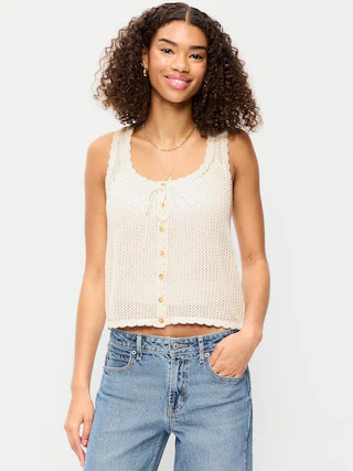 Sleeveless Seaside Cotton Crochet Tank Top | Old Navy (US)