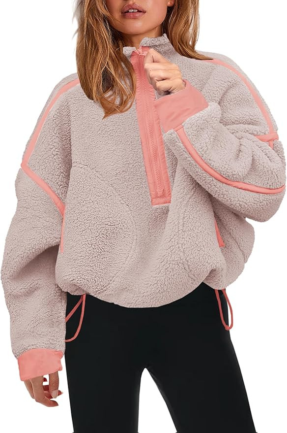 Panadila Womens Half Zip Sherpa Fleece Pullover Soft Oversized Sweatshirt with Pockets Warm Fuzzy... | Amazon (US)