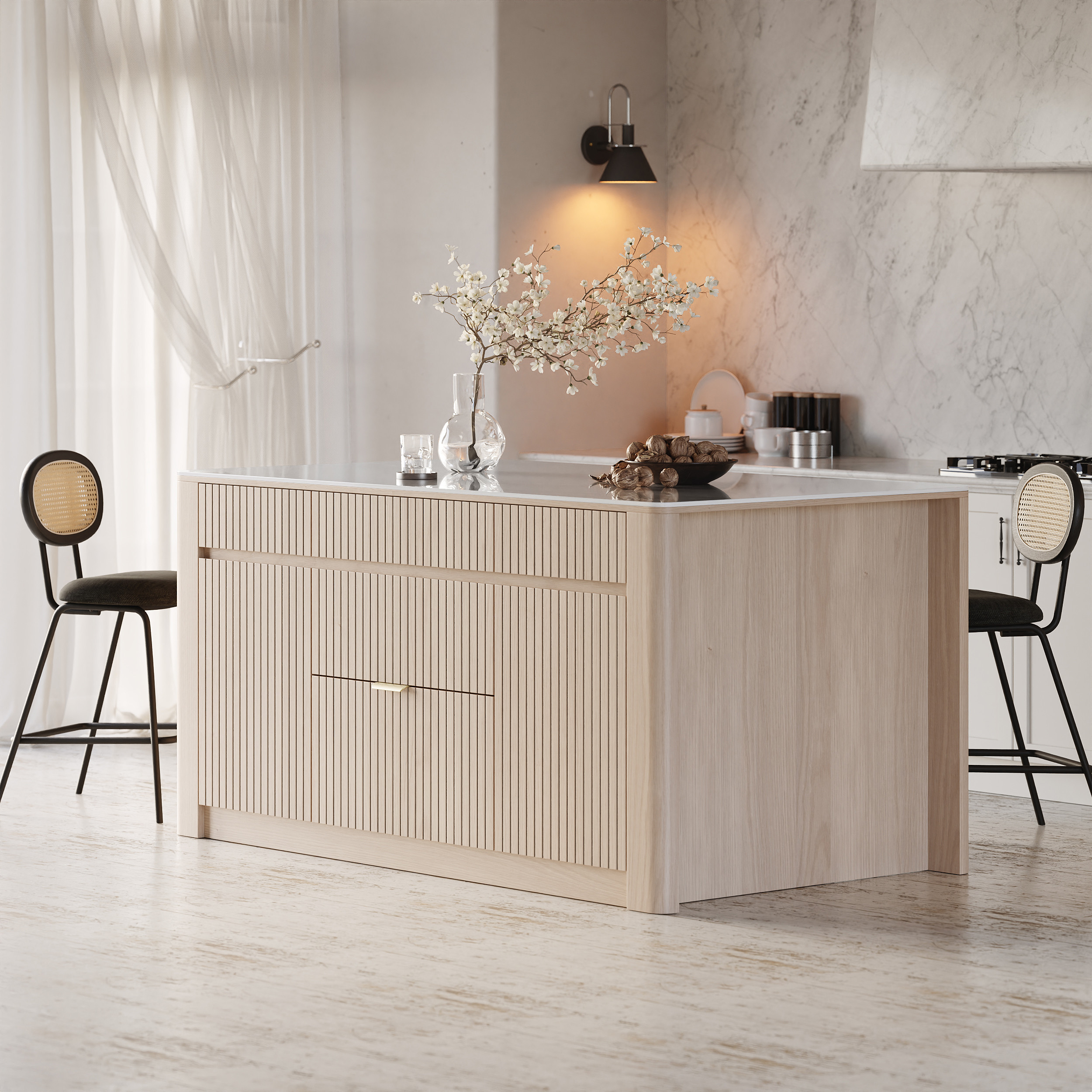 72" Kitchen Island Sintered Stone Top with Storage NaturalModern | Homary