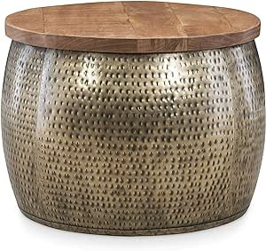 Powell Hammered Gold Drum with Natural Wood Lift Top for Storage Janice Table | Amazon (US)