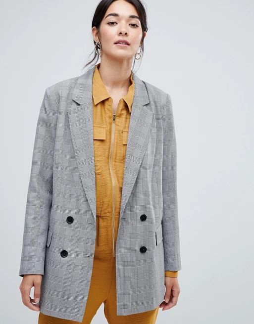 Vila Rouched Sleeve Check Tailored Blazer | ASOS US