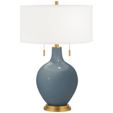 Color Plus Toby Brass 28" Smoky Blue Glass Table Lamp | Lamps Plus