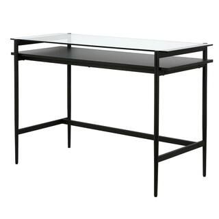 MEYER&CROSS Eaton 46 in. Rectangular Blackened Bronze Metal and Glass Writing Desk with Black Woo... | The Home Depot