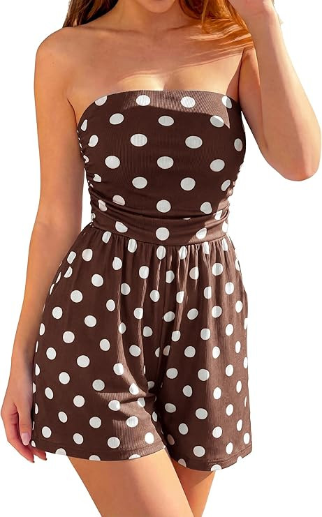 BTFBM Rompers For Women 2026 Summer Strapless Printed Tube Boho Wide Leg Beach Short Jumpsuit Spr... | Amazon (US)