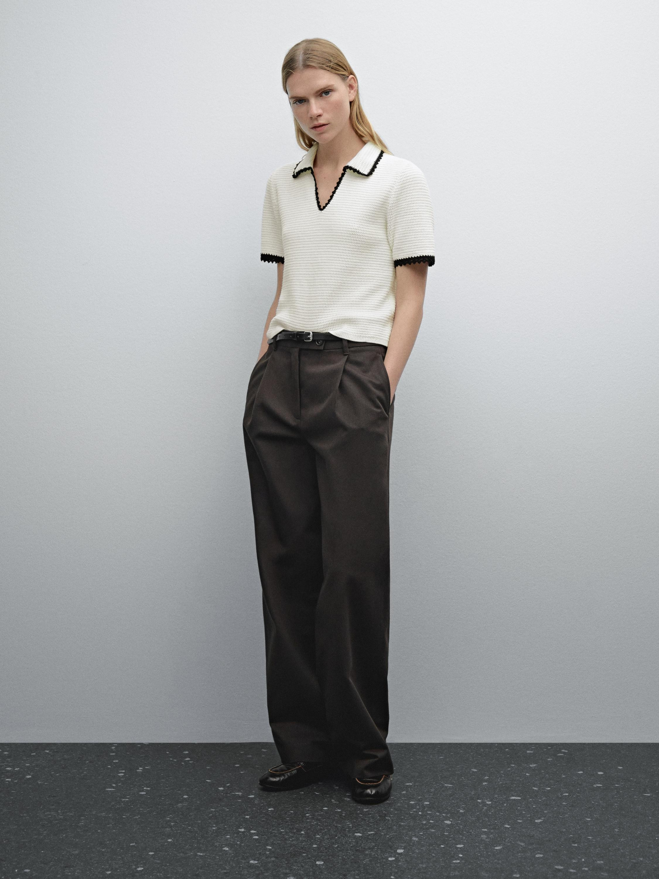 Crochet knit polo sweater | Massimo Dutti UK