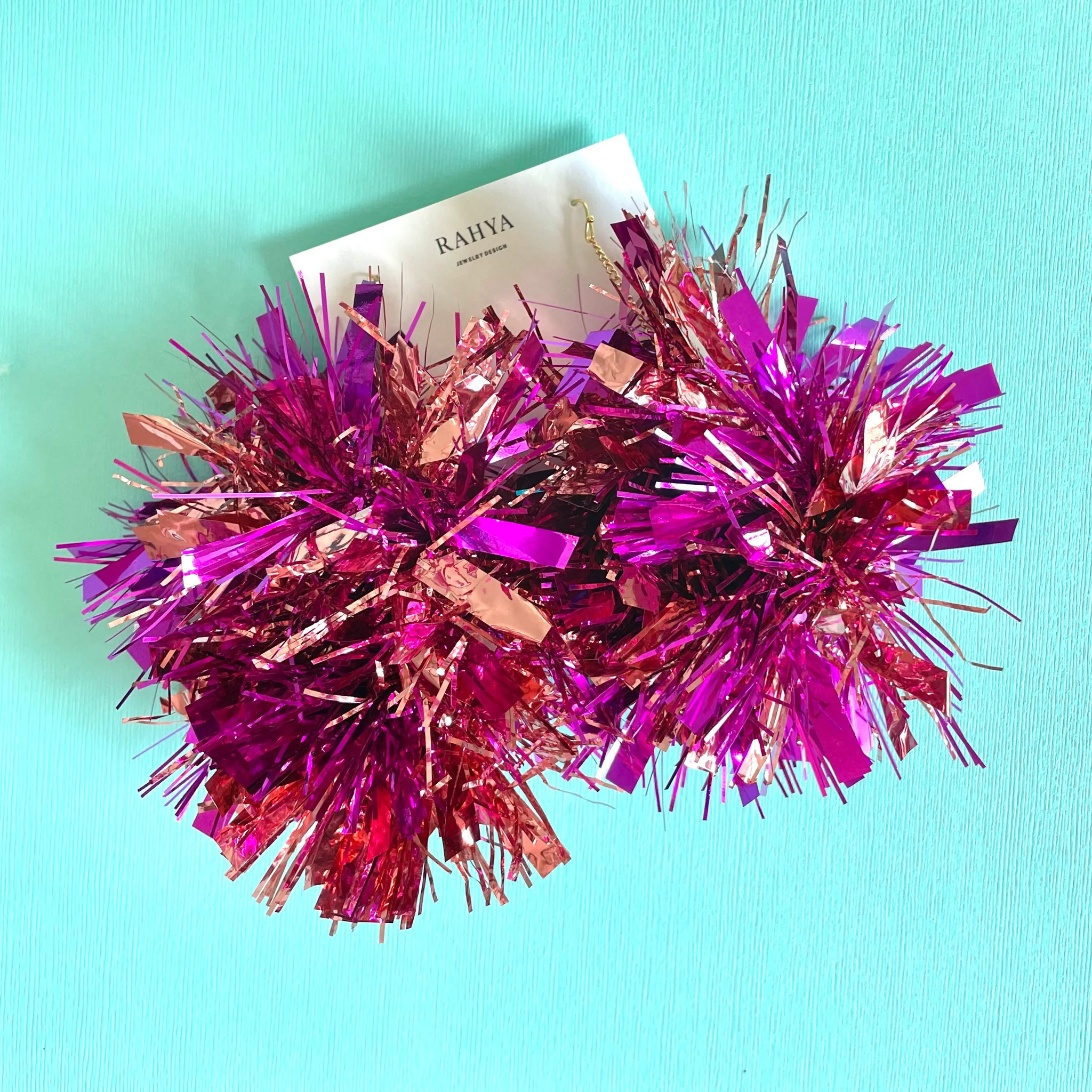 Fuchsia & Rose Gold Mixed Pom Pom Earrings | Rahya Jewelry Design