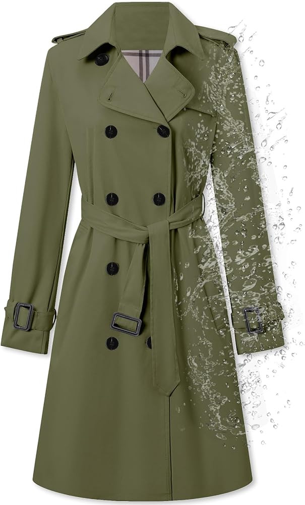 Betusline Women's Double Breasted Waterproof Trench Coat Classic Lapel Overcoat with Belt | Amazon (US)