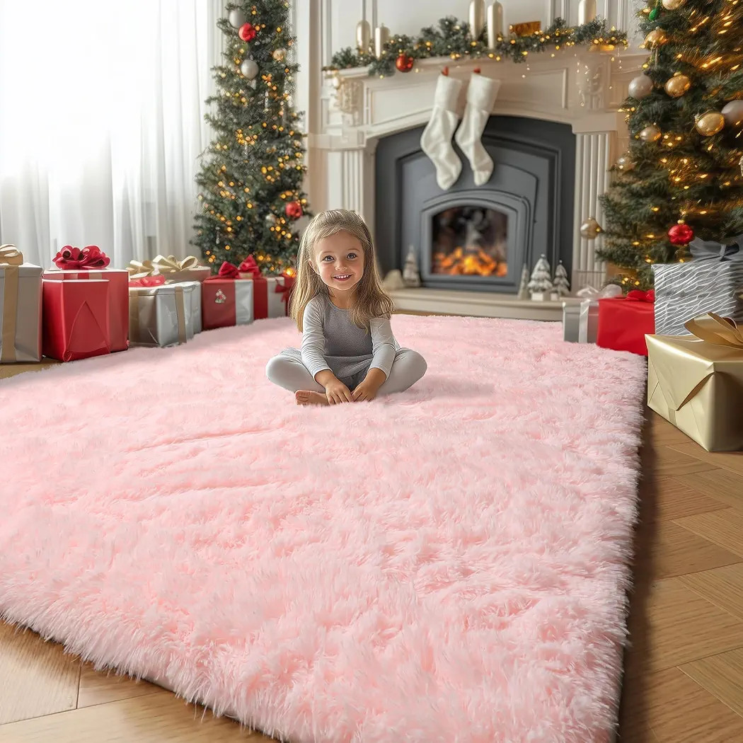 Pink Area Rugs for Bedroom Girls, Living Room Decor, Fluffy Fuzzy Shag Rug 4x6 for Kids Room, Sof... | Amazon (US)