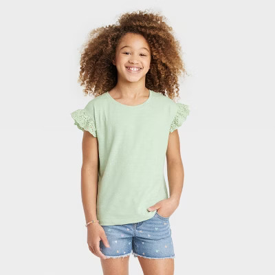 Girls' Short Sleeve Eyelet T-Shirt - Cat & Jack™ | Target