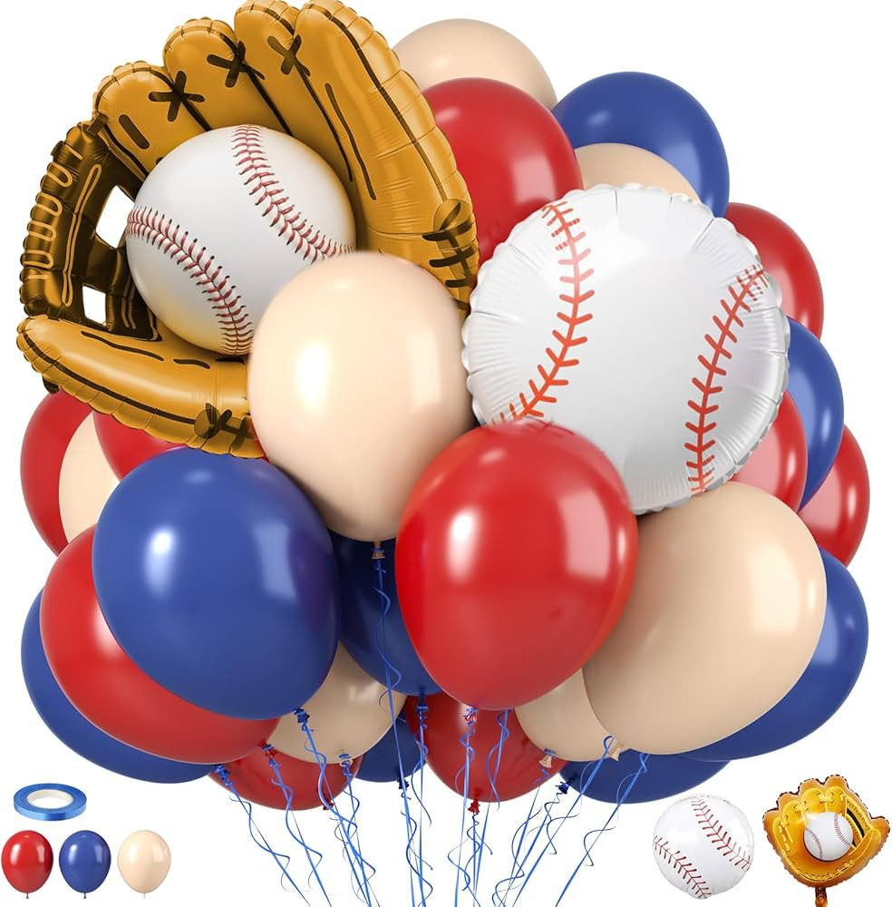 Baseball Balloons, Navy Blue Red Nude Latex Balloons with Baseball Gloves Foil Balloon for Kids B... | Amazon (US)