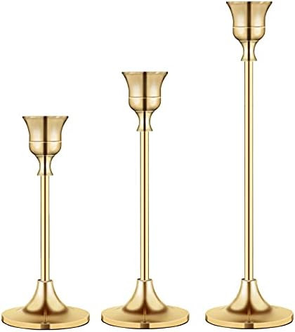 Candlestick Holders Taper Candle Holders, Brass Gold Candlestick Holder Set 3 Pcs Candle Stick H... | Amazon (US)