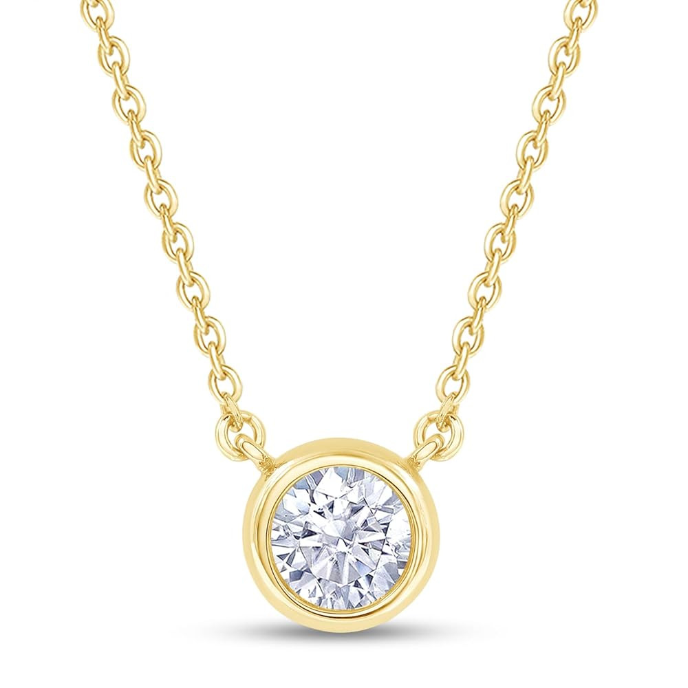 18K Gold Plated Bezel-Set Solitaire Necklace for Women, 6.5MM Moissanite Diamond Choker Pendant N... | Amazon (US)