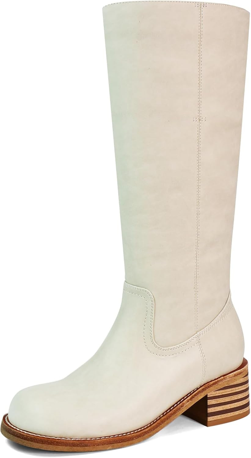 Women's Knee High Boots Square Toe Chunky Block Heel Long Boots for Women Comfortable Low Heel Womens Boots | Amazon (US)