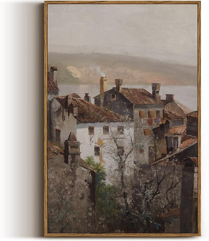 VIYYIEA Vintage Framed Canvas Wall Art, European Towns Landscapes Art, Living Room Hallway Bedroo... | Amazon (US)