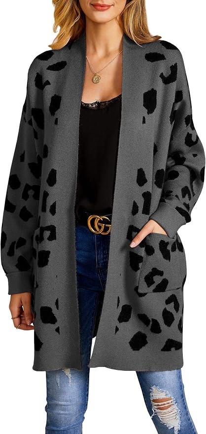 Ashuai Womens Leopard Long Cardigan Sweaters Oversized Open Front Chunky Knit Button Down Loose C... | Amazon (US)