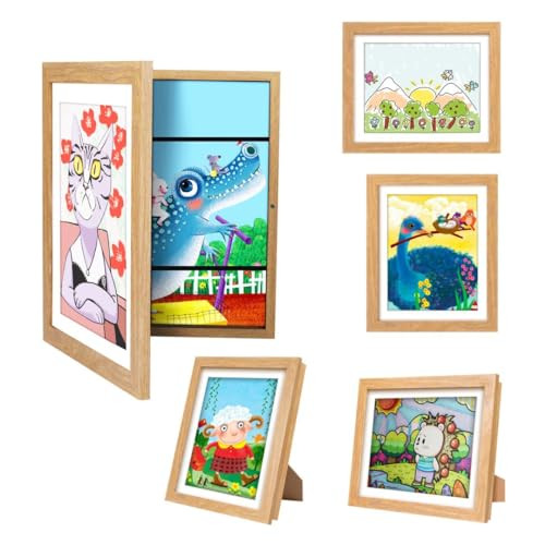 [2-Pack]Kids Art Frames,10x12.5 Front Opening Kids Artwork Frames Changeable, Display 8.5x11 or 9x12 With Mat,Holds 50 Pcs,for 3D Picture,A4 Artwork,Crafts,Childrens Drawing,Art Projects Storage-Wood | Amazon (US)