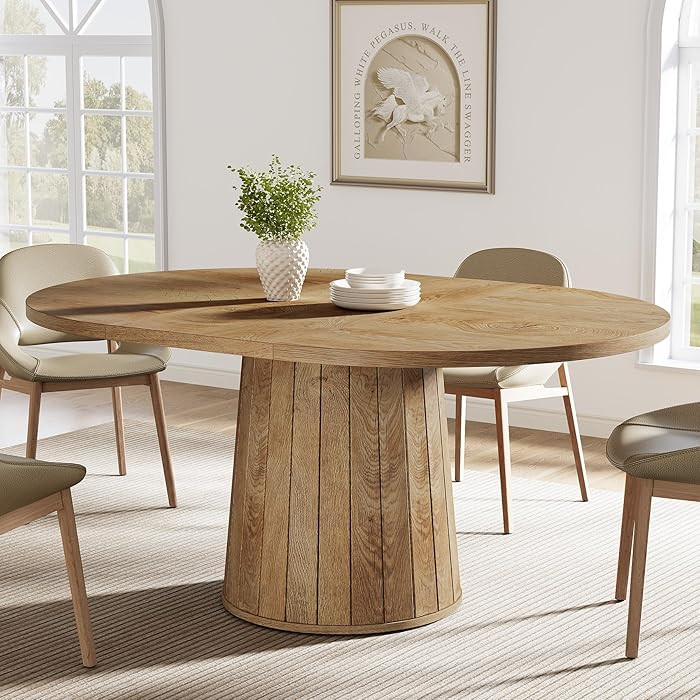 Tribesigns Oval Dining Table for 6 People, 55.11-Inch Farmhouse Kitchen Dinner Table with Cylindr... | Amazon (US)