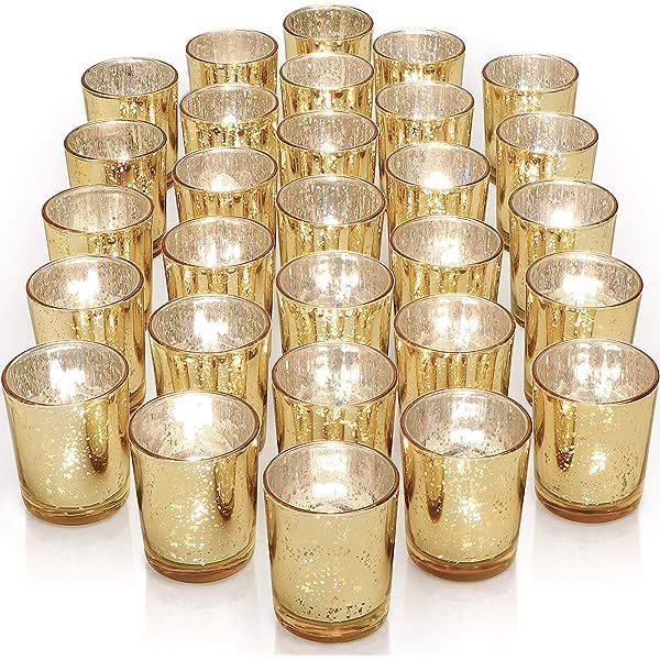DEVI Gold Votive Candle Holders 24pcs, Thanksgiving Wedding Decorations for Table Centerpieces, Vale | Amazon (US)