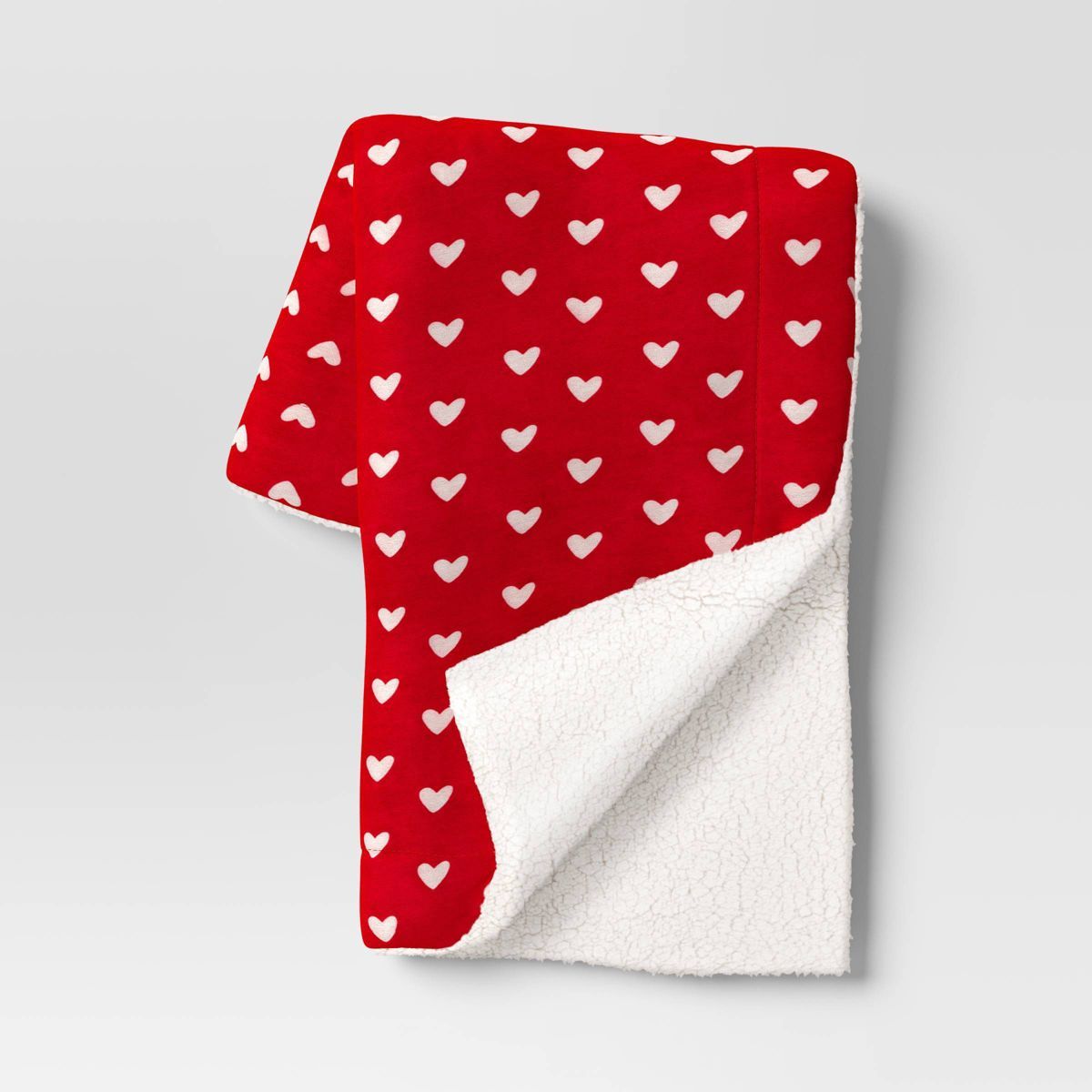 Printed Plush Hearts Throw Blanket with Faux Shearling Reverse Red/Pink - Threshold™ | Target