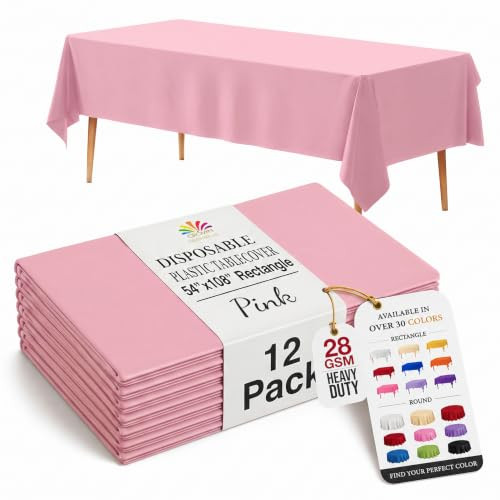 Exquisite Pink Plastic Table Cloth Disposable 12 Pack, 54 x 108 Inch | Amazon (US)