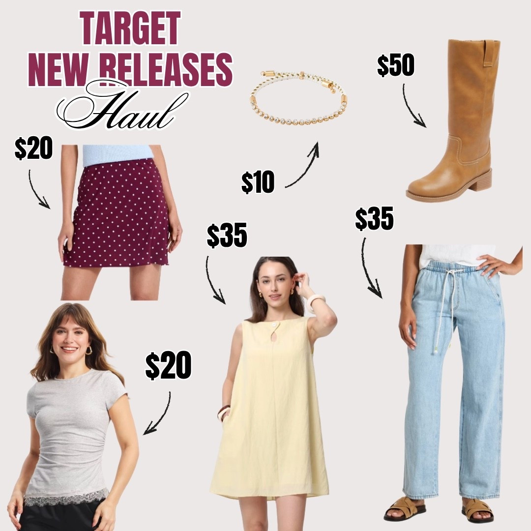 @Target new releases at target this week — this burgundy polka dot skirt ($20), a delicate beaded bracelet ($10), tall riding boots ($50), a keyhole linen dress ($35), light wash drawstring jeans ($35), and this lace-trim tee ($20) are all such good pieces to add to your fall rotation

linking everything below

#LTKootd #LTKSeasonal #LTKWorkwear