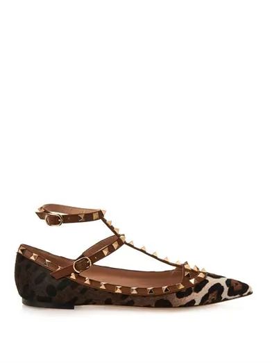 Rockstud leopard calf-hair flats | Matches (UK)