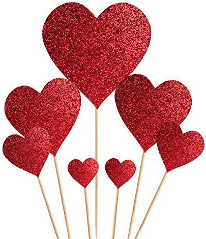 35 pcs Glitter Red Heart Cake Toppers Picks for Sweet Love Theme Wedding Engagement,Valentine's D... | Amazon (US)